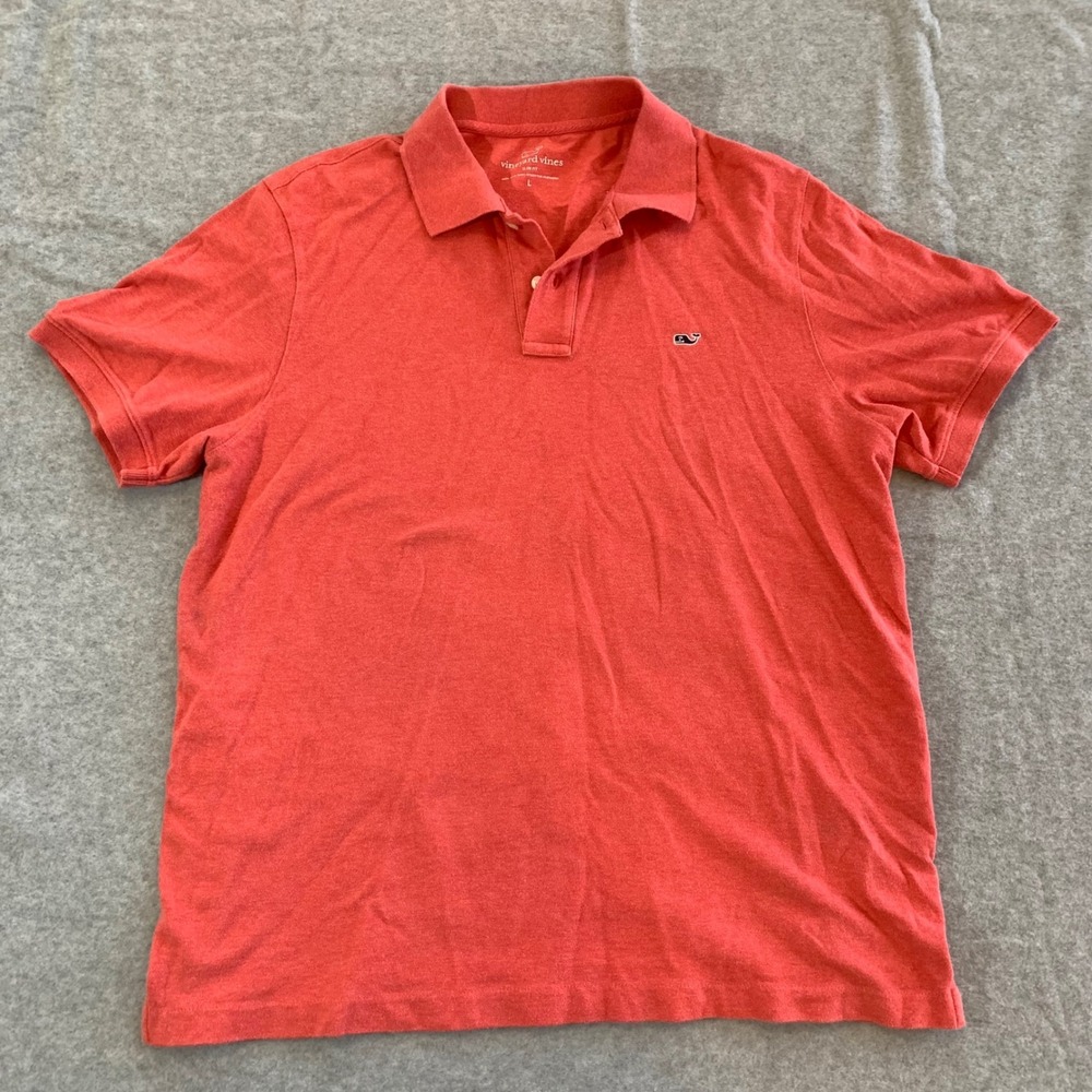 Vineyard Vines Polo Shirt Mens L Coral Orange Slim‎ Fit Whale Logo Short Sleeve
